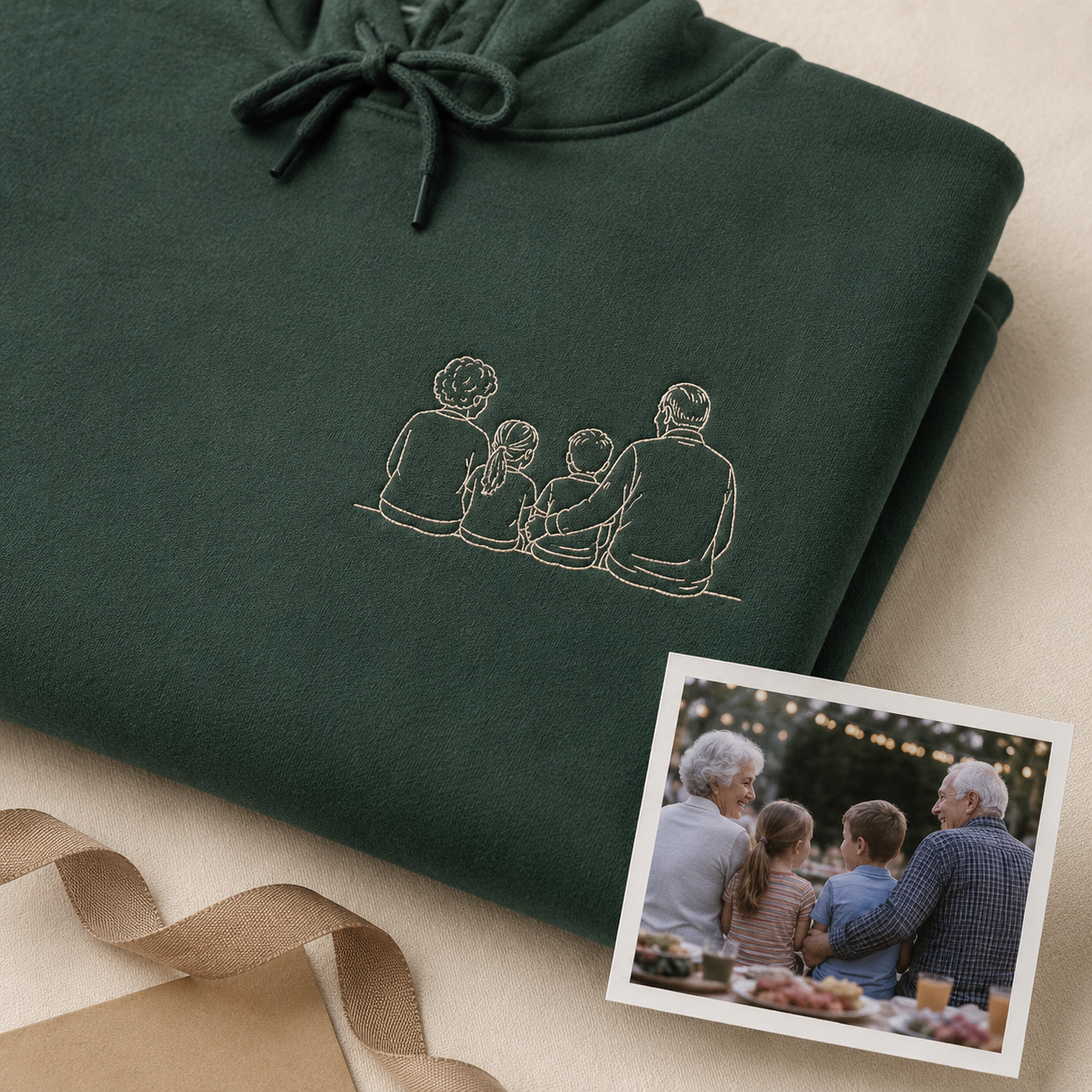 Hoodie with family photo embroidery for personalized parents keepsake gift