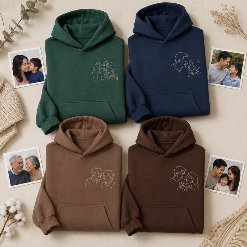 Hoodie with family photo embroidery for personalized parents keepsake gift