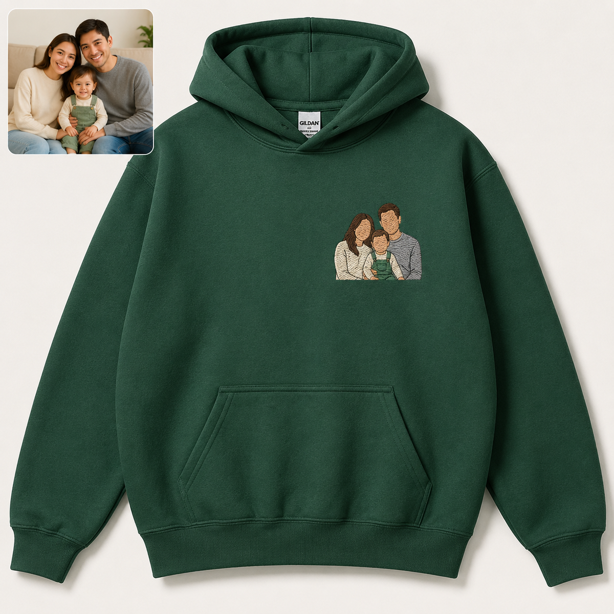 Hoodie with grandpa and grandma photo embroidery for family keepsake gift
