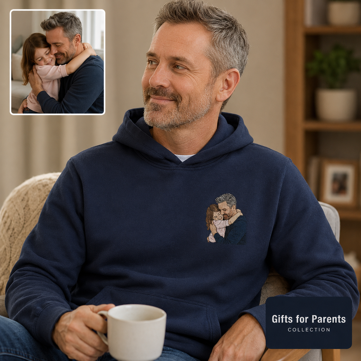 Hoodie with grandpa and grandma photo embroidery for family keepsake gift