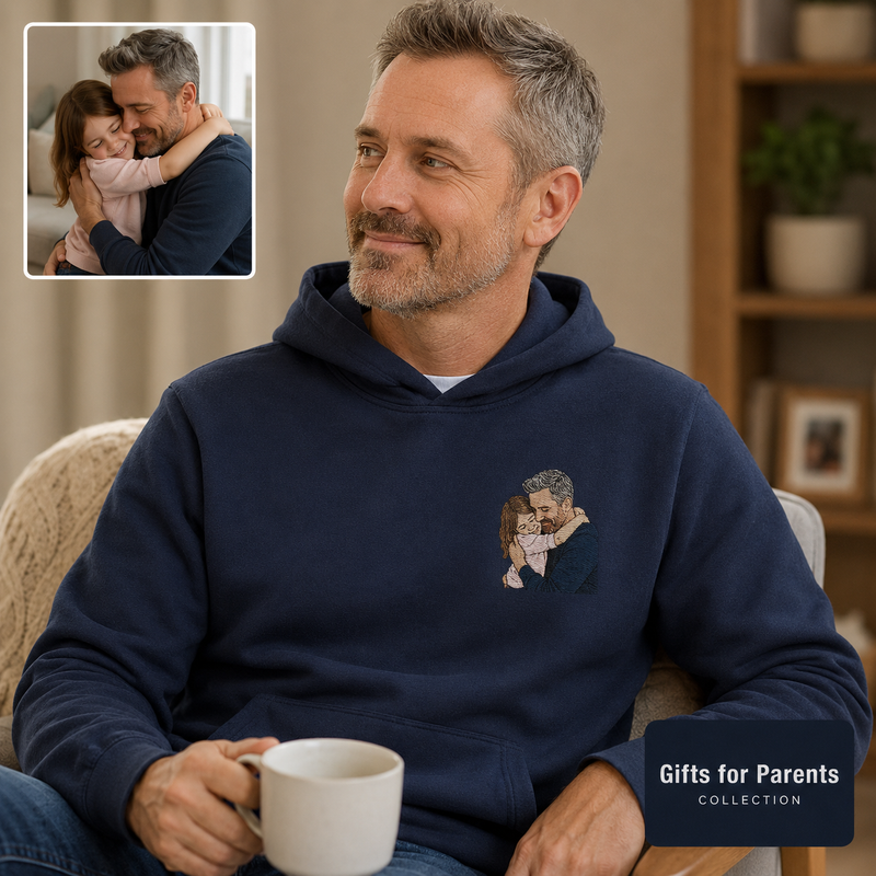Hoodie with grandpa and grandma photo embroidery for family keepsake gift