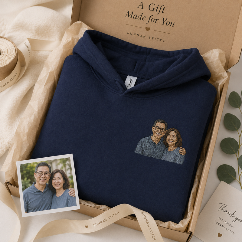 Hoodie with family photo embroidery for personalized parents keepsake gift