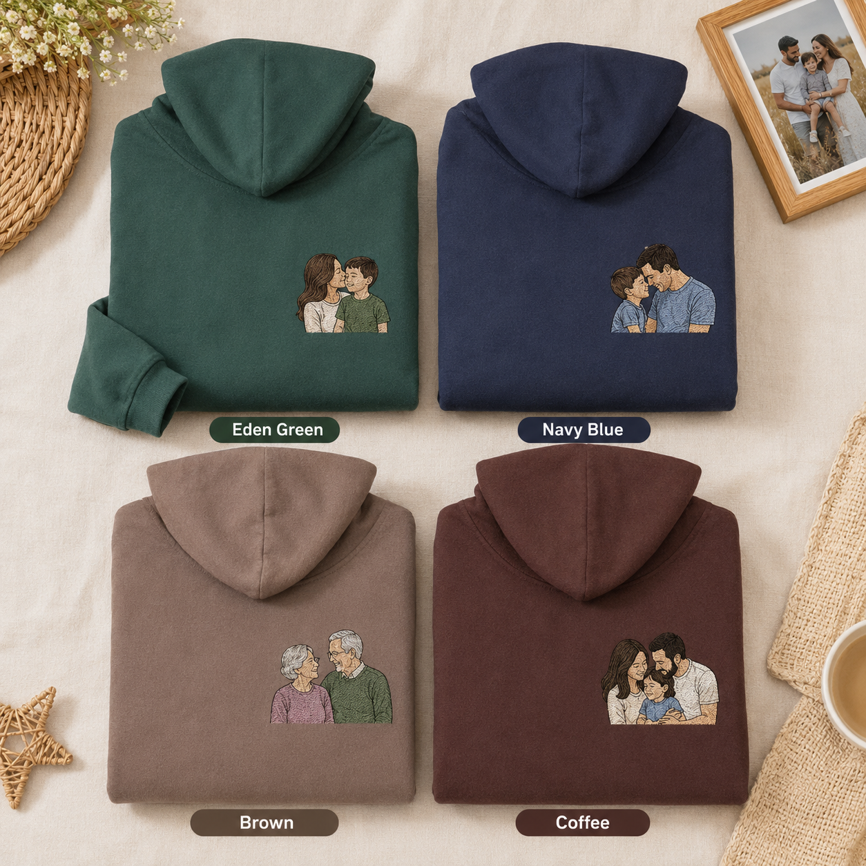 Hoodie with family photo embroidery for personalized parents keepsake gift