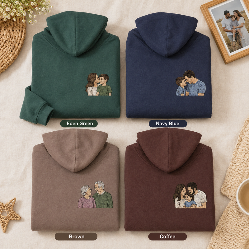Hoodie with family photo embroidery for personalized parents keepsake gift