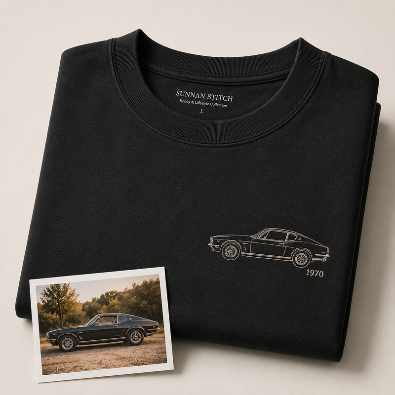 Hoodie with custom car outline embroidery for personalized car lover gift