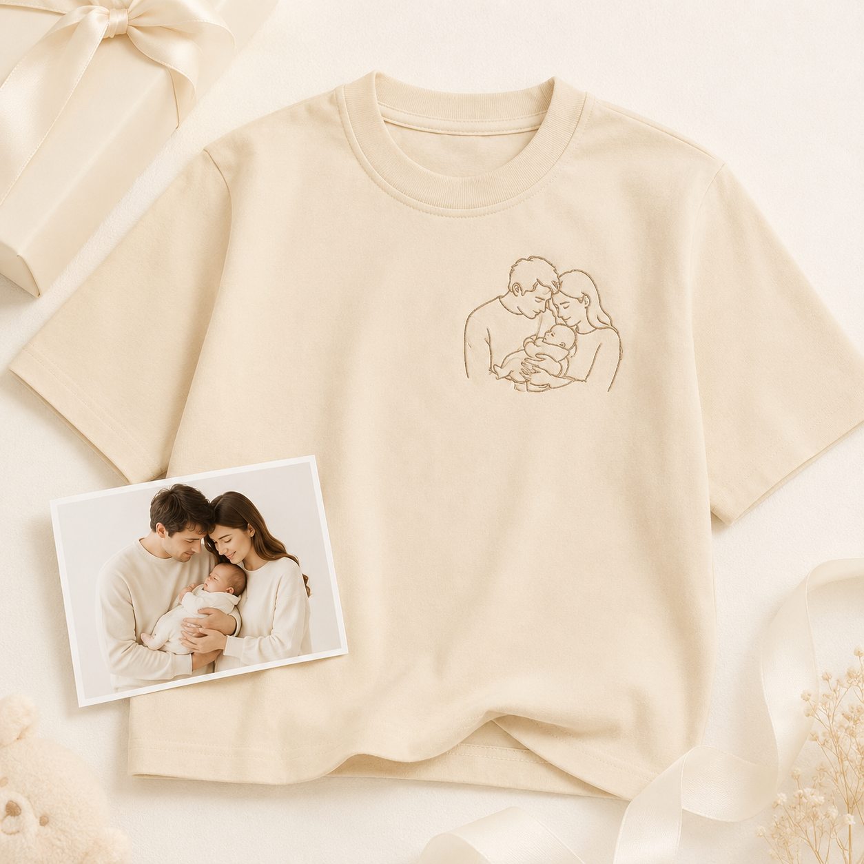 Hoodie with newborn baby photo embroidery for personalized new parents gift