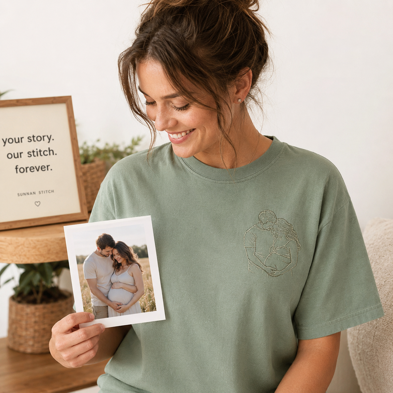 Hoodie with newborn baby photo embroidery for personalized new parents gift