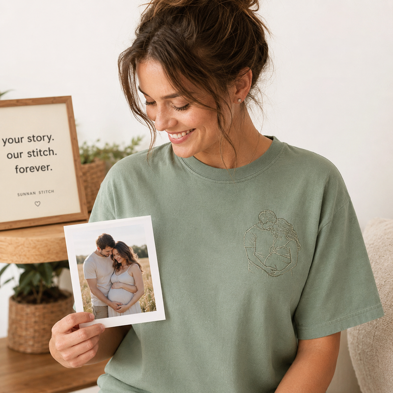 Hoodie with newborn baby photo embroidery for personalized new parents gift