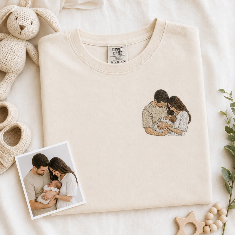 Hoodie with newborn baby photo embroidery for personalized new parents gift