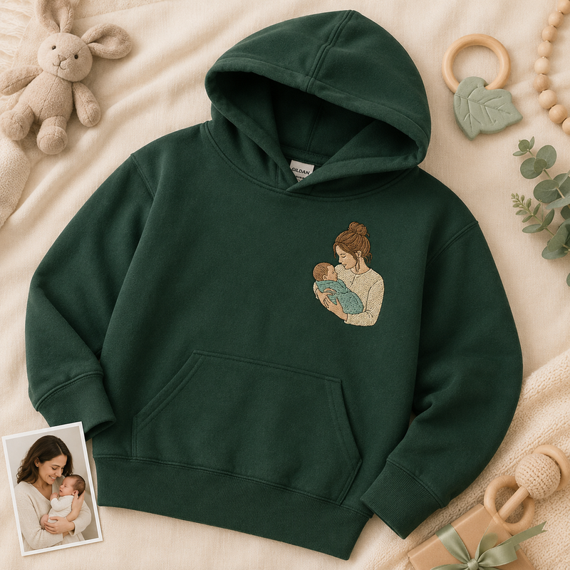 Hoodie with parent and baby photo outline embroidery for family keepsake