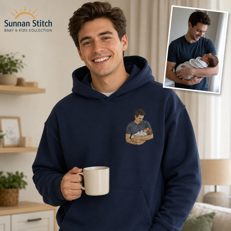 Hoodie with parent and baby photo outline embroidery for family keepsake