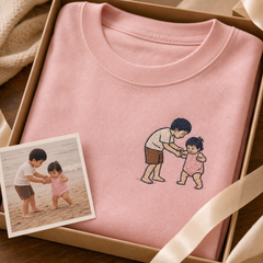 Custom sibling childhood photo embroidered T-shirt gift detail image
