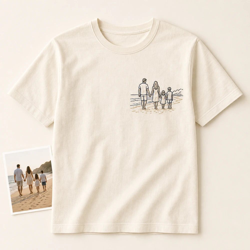 Custom family beach vacation photo outline embroidery T-shirt main product view
