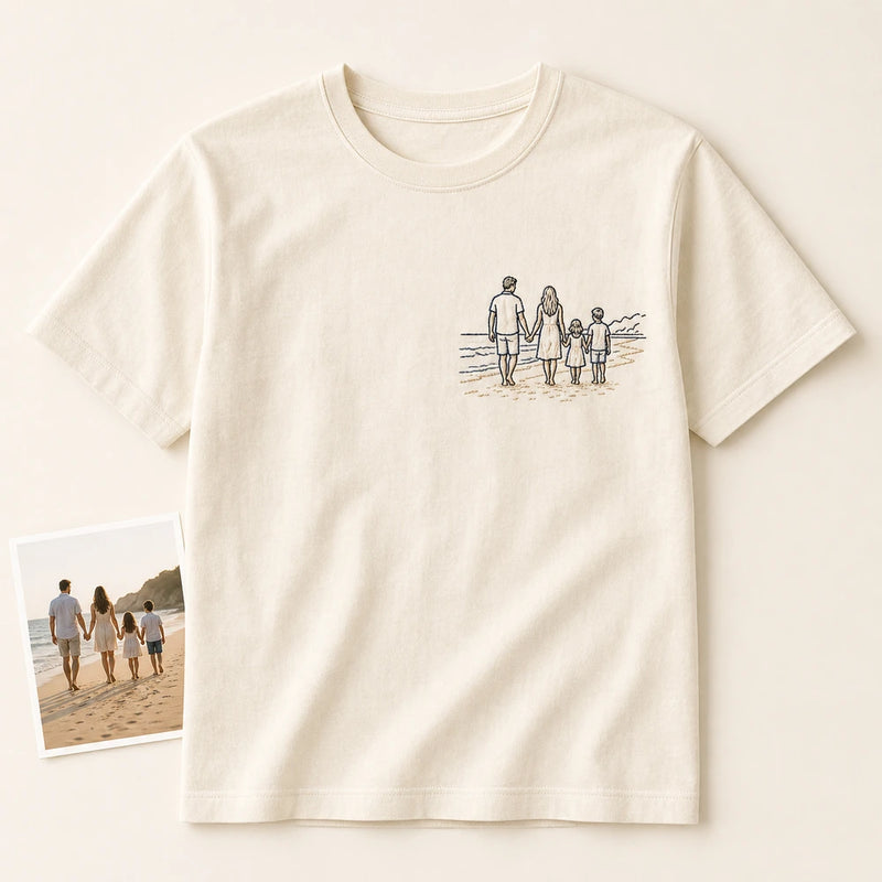 Custom family beach vacation photo outline embroidery T-shirt main product view