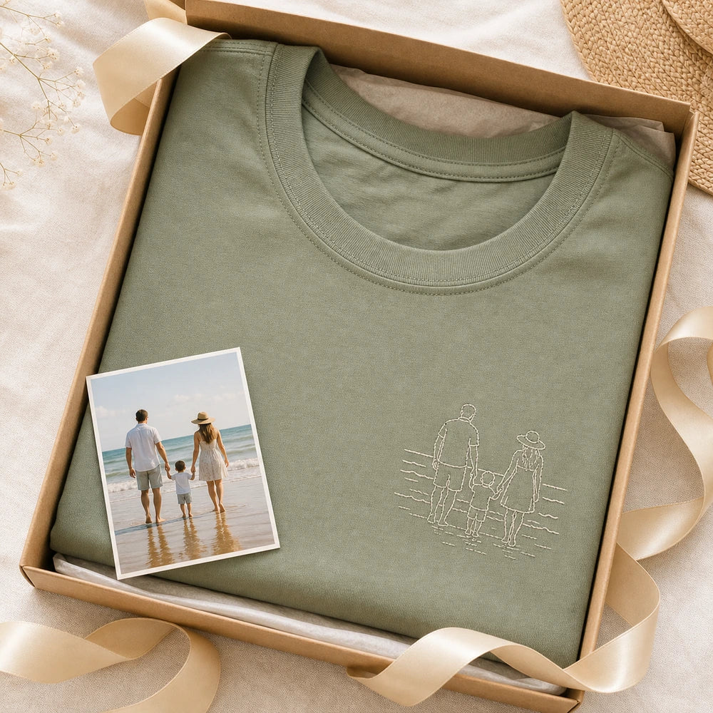 Custom family beach vacation embroidered T-shirt gift-ready presentation