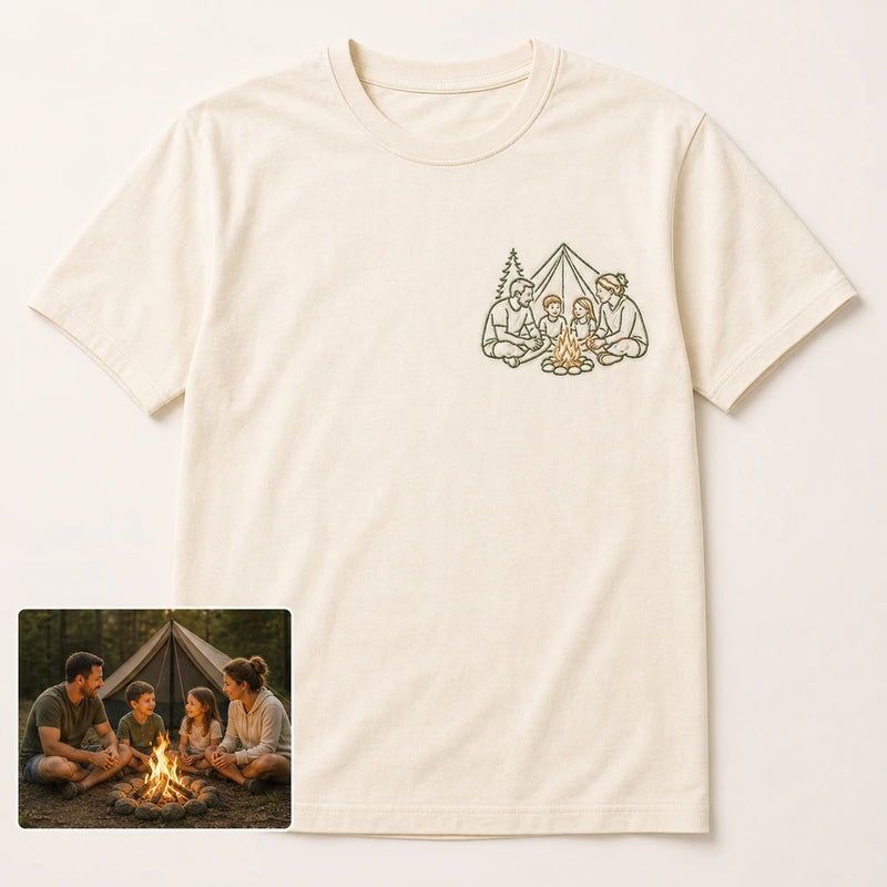 Custom family camping photo outline embroidered T-shirt main product view