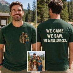 Custom Family Photo Embroidered T-Shirt cover showing front embroidery and back printed phrase