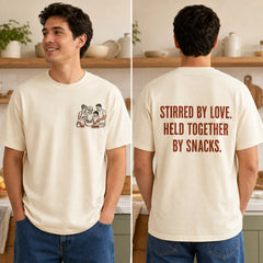 Custom Family Recipe Photo Embroidered T-Shirt with Back Print - Family Gift front and back product overview showing left chest embroidery and custom printed phrase