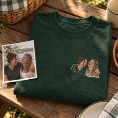 Custom Cousin Photo Embroidered T-Shirt source photo and front embroidery