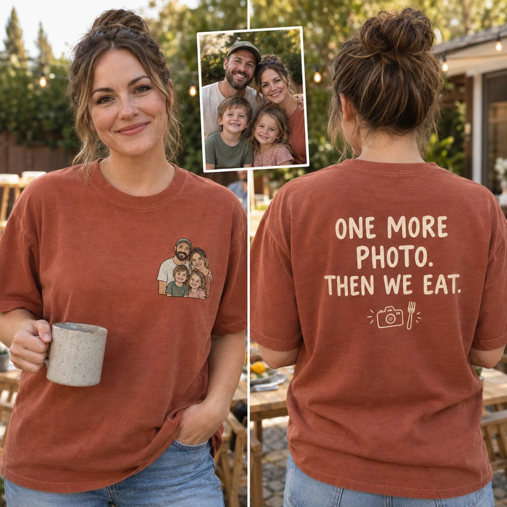 Custom Family Photo Embroidered T-Shirt front and back overview