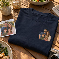 Custom Family Photo Embroidered T-Shirt source photo and front embroidery