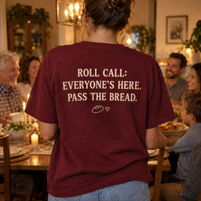 Custom Family Dinner Photo Embroidered T-Shirt back print view