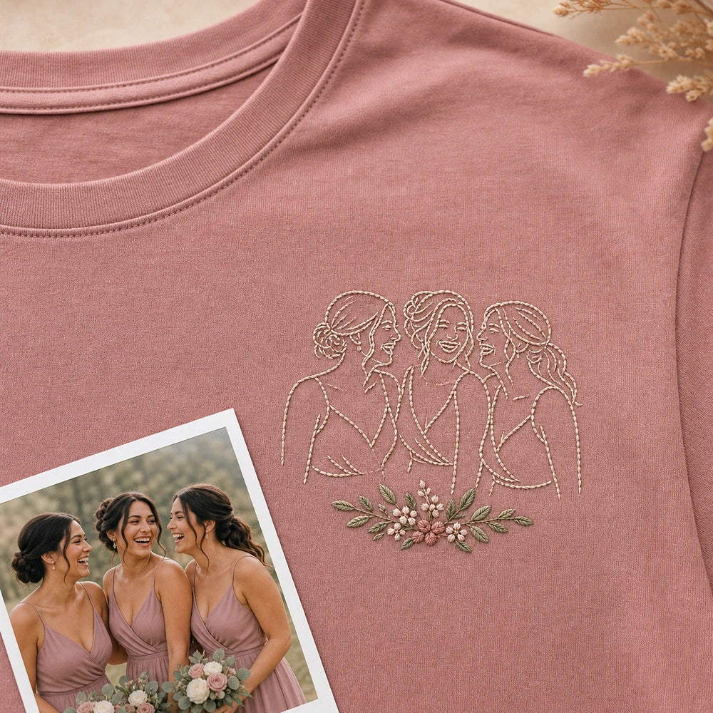 Custom bridesmaid wedding party embroidery detail