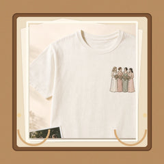 Custom Bridesmaid Wedding Party Photo Embroidered T-Shirt - Personalized Bridesmaid Gift gift display image with custom left chest embroidery based on bridesmaid wedding party group photo