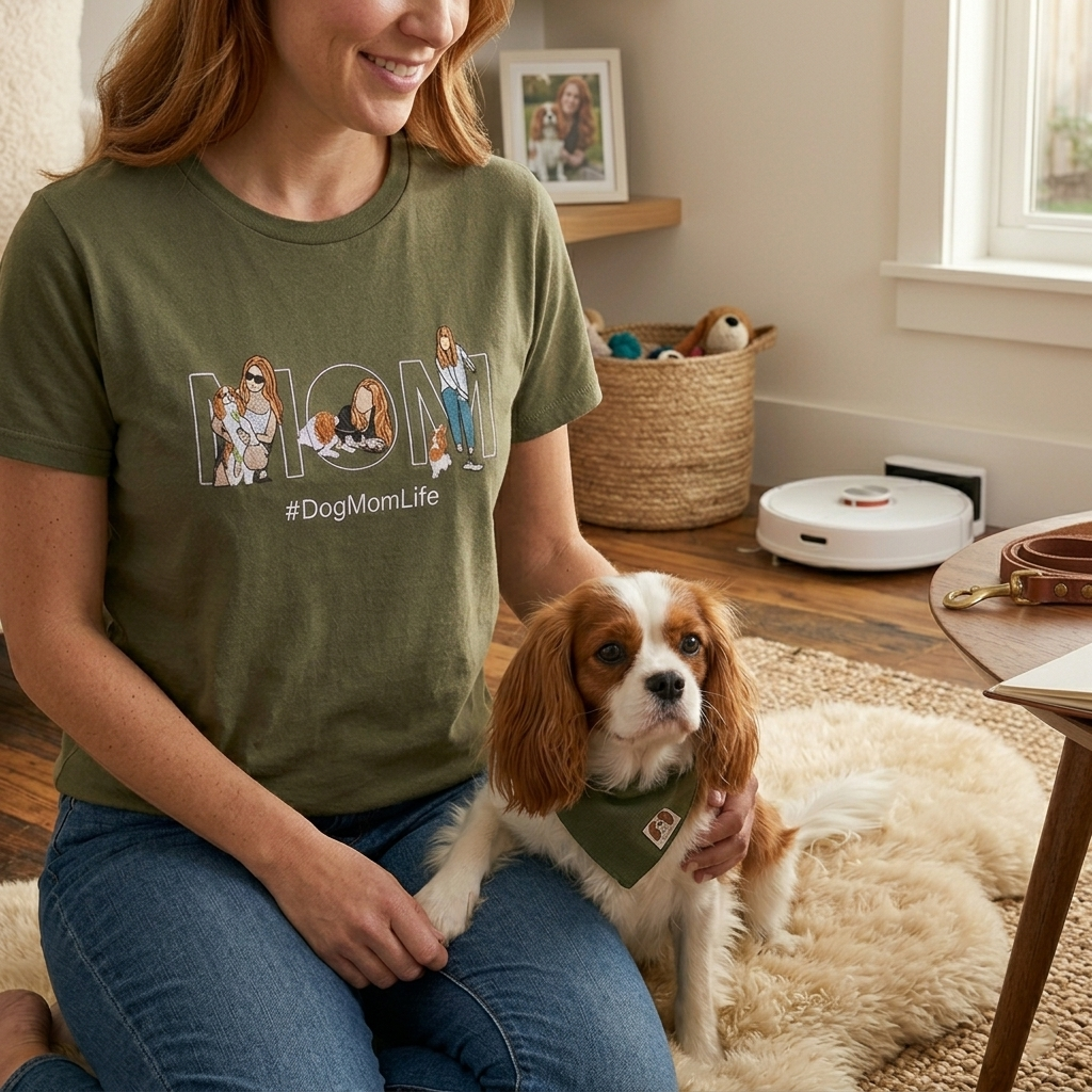 Custom Dog Mom Embroidered T-Shirt from Photo | Personalized Pet Portrait Tee-1