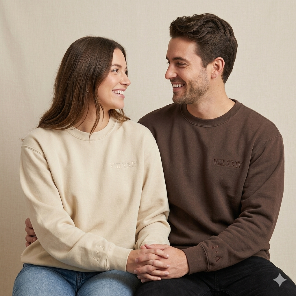 Custom Embroidered Initial Heart Sweatshirt or Hoodie, Personalized Couple Gift, Wedding & Valentine’s Day Gift