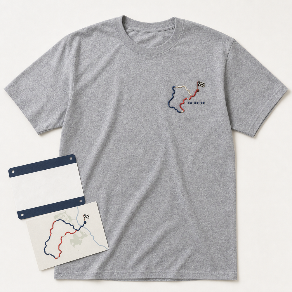 Custom marathon route embroidered T-shirt main image with abstract route reference