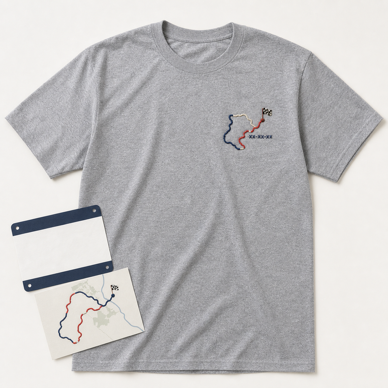 Custom marathon route embroidered T-shirt main image with abstract route reference