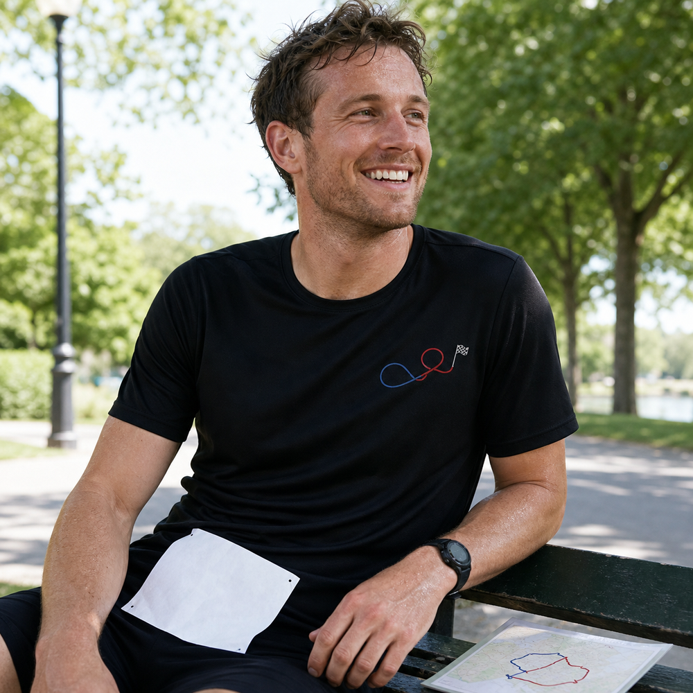Custom marathon route embroidered T-shirt runner lifestyle image
