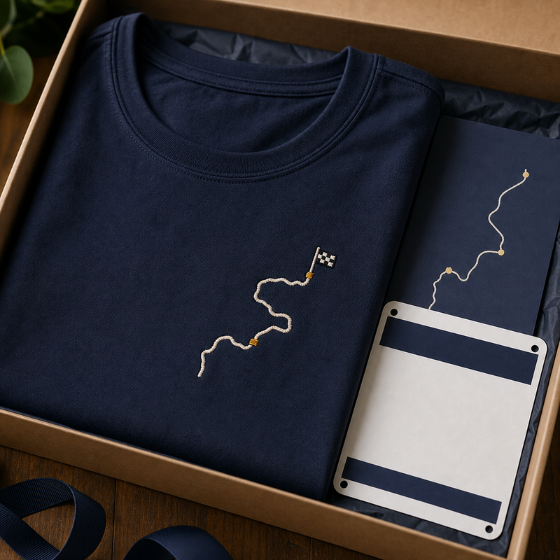 Custom marathon route embroidered T-shirt runner gift detail image