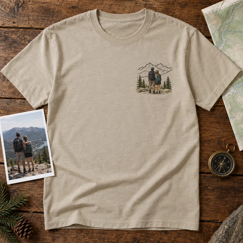 Custom Trail Adventure Photo Embroidered T-Shirt source hiking photo and front embroidery