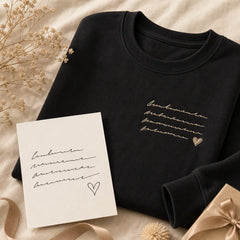 Custom memorial handwriting embroidered hoodie with stitched handwriting detail