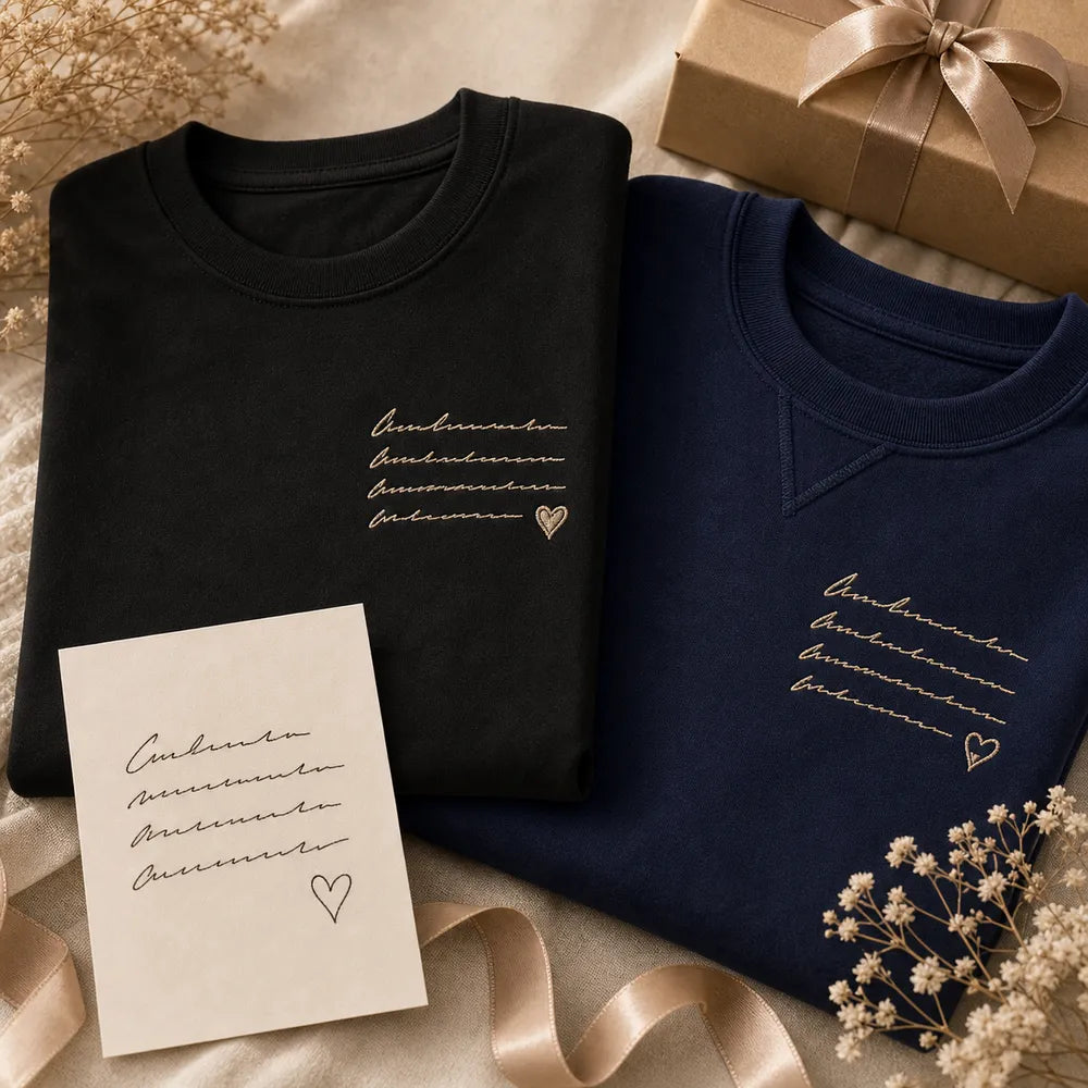 Custom memorial handwriting embroidered hoodie with stitched handwriting detail