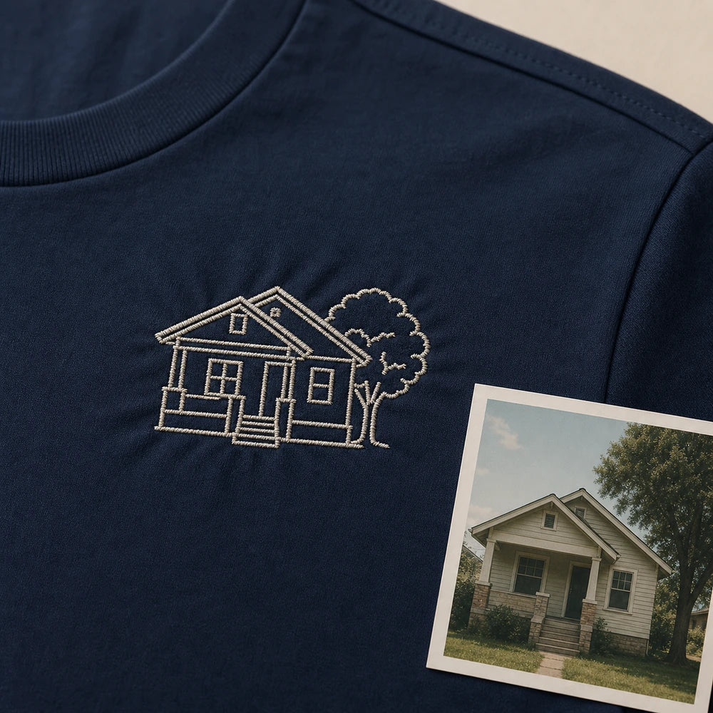 Custom childhood home embroidery detail