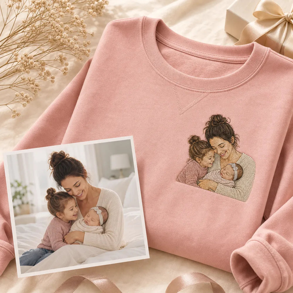 Custom Mama photo embroidered sweatshirt with left chest family portrait embroidery for Mother's Day