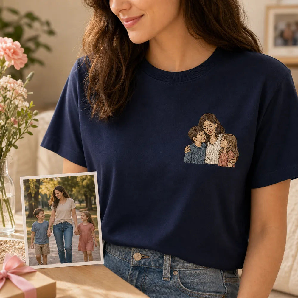 Custom Mama photo embroidered sweatshirt with left chest family portrait embroidery for Mother's Day