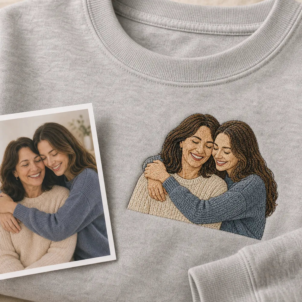 Custom Mama photo embroidered sweatshirt with left chest family portrait embroidery for Mother's Day