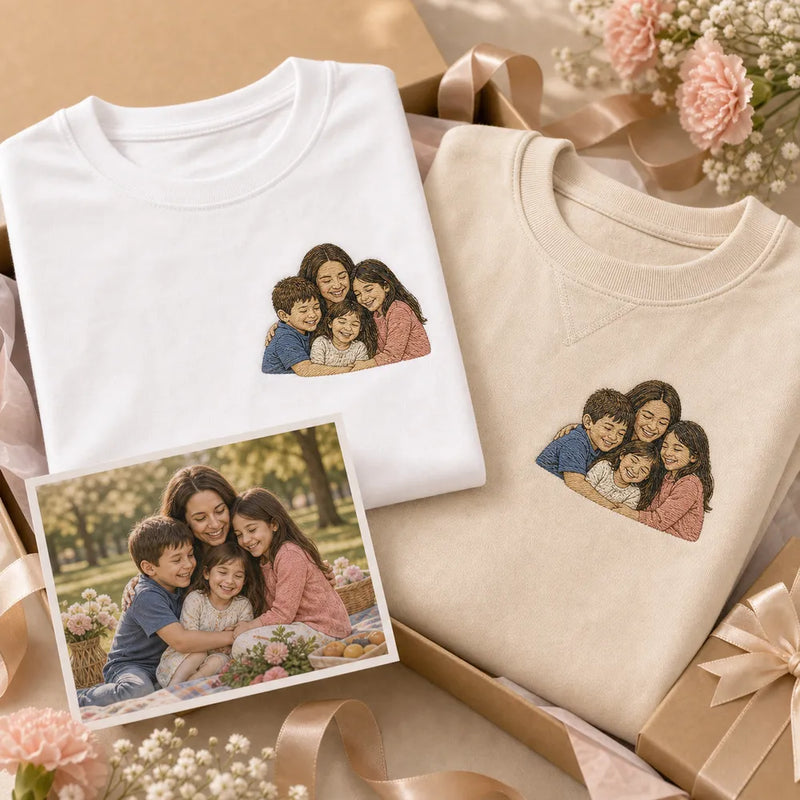 Custom Mama photo embroidered sweatshirt with left chest family portrait embroidery for Mother's Day