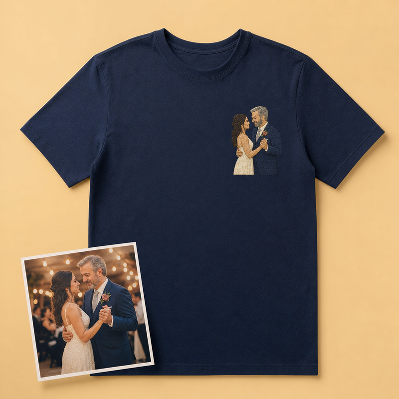 Custom Dad and Daughter Dance Embroidered T-Shirt - Personalized Dad Gift main product image with custom left chest embroidery