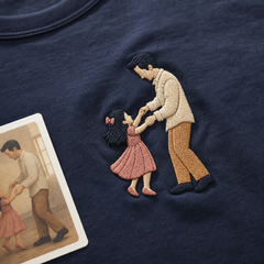 Custom Dad and Daughter Dance Embroidered T-Shirt - Personalized Dad Gift embroidery detail image with custom left chest embroidery