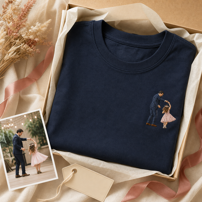 Custom Dad and Daughter Dance Embroidered T-Shirt - Personalized Dad Gift gift display image with custom left chest embroidery