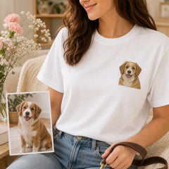 Custom dog mom embroidered sweatshirt with left chest pet portrait embroidery