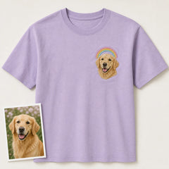 Custom Rainbow Bridge pet portrait embroidery memorial T-shirt main product view