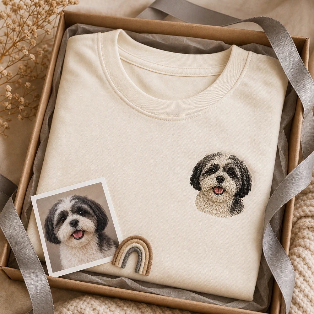 Custom Rainbow Bridge pet memorial embroidered T-shirt gift-ready presentation