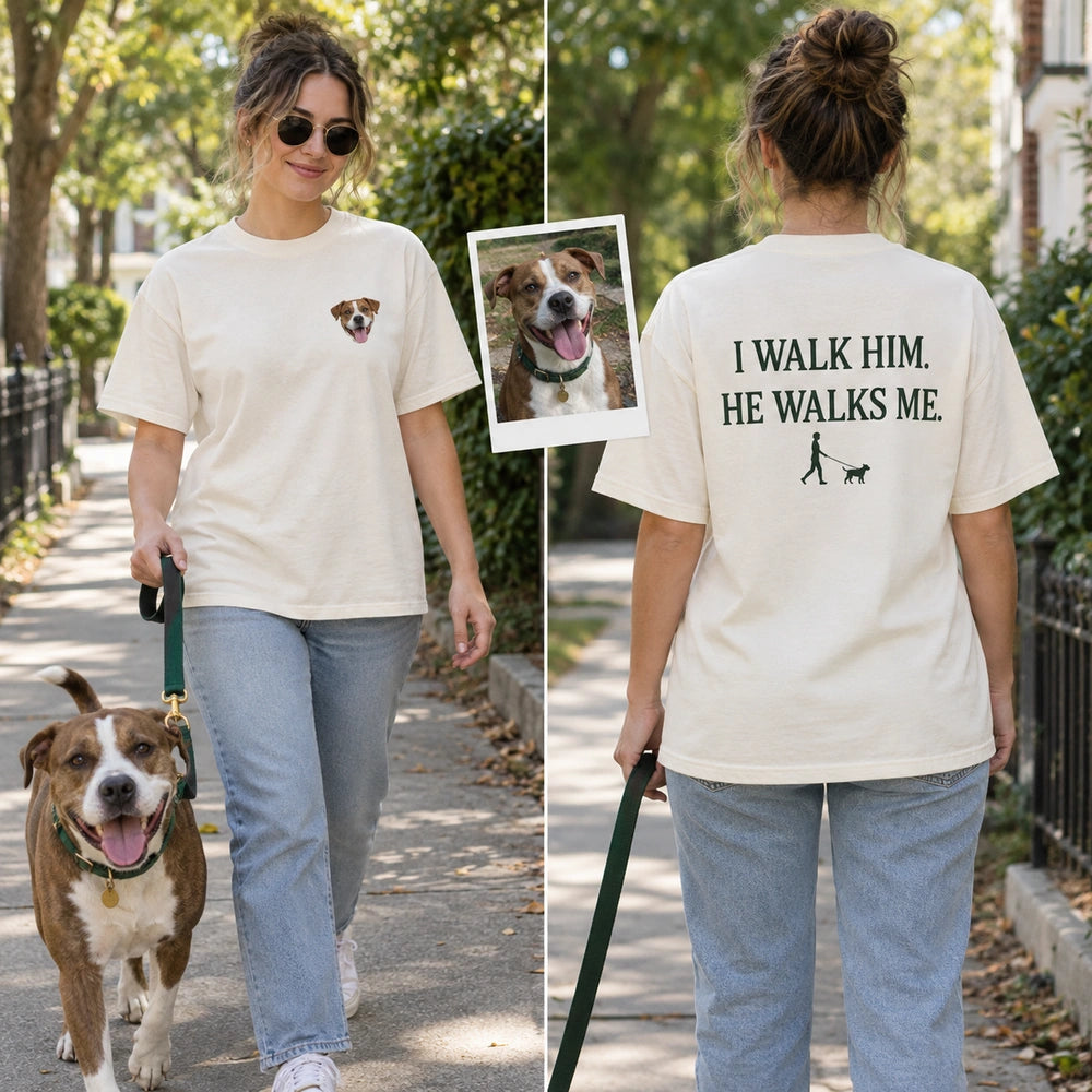 Custom Dog Portrait Embroidered T-Shirt front and back overview