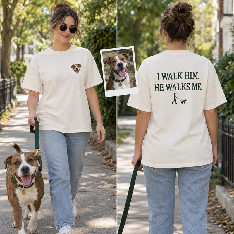 Custom Dog Portrait Embroidered T-Shirt front and back overview